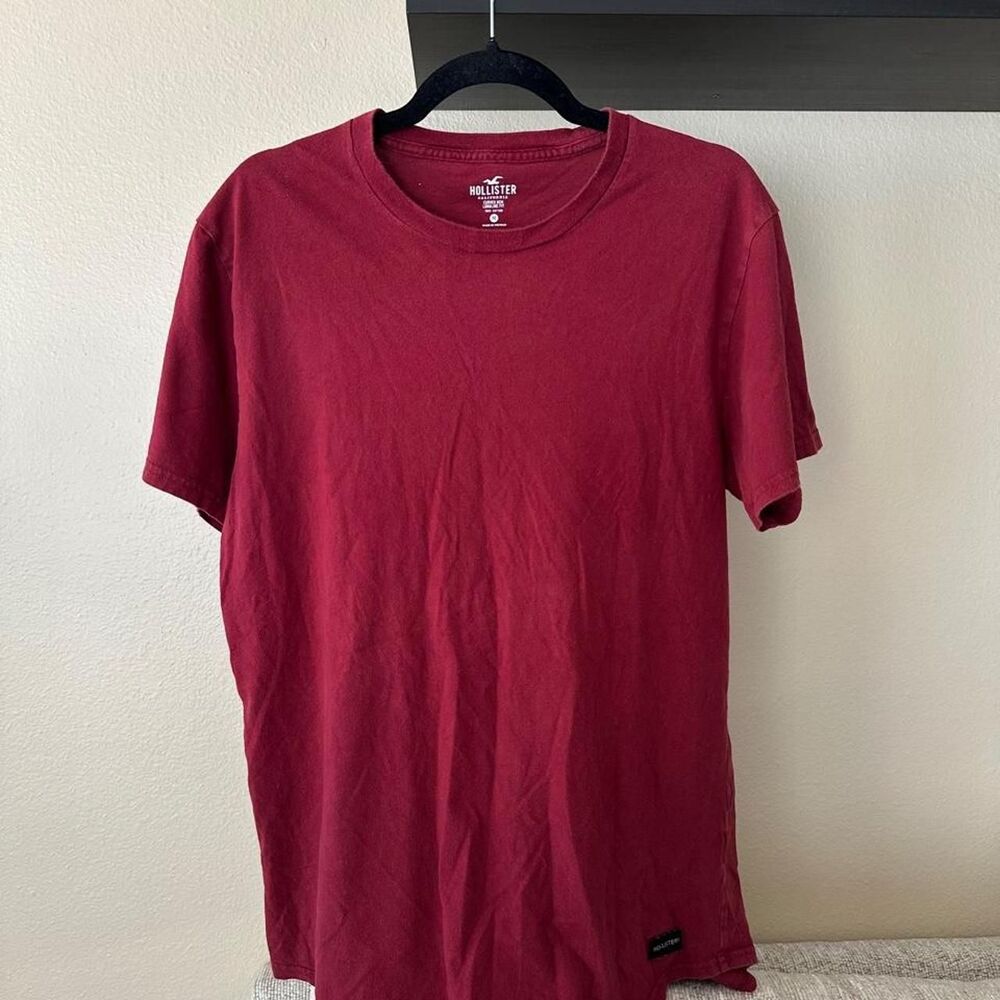 Hollister-co Men's Burgundy and Red T-shirt